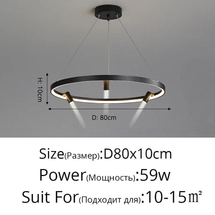Lustre LED moderne avec anneau et suspension noire — LZ4X9P