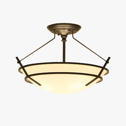 Lustre campagnard américain en fer forgé et verre — LZ4X9T2