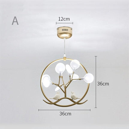 Lustre moderne avec arbre et oiseaux dans anneau Rhym