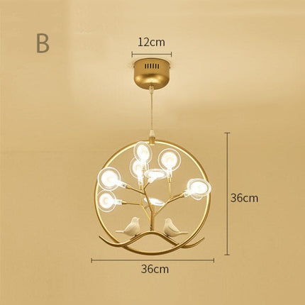 Lustre moderne avec arbre et oiseaux dans anneau Rhym