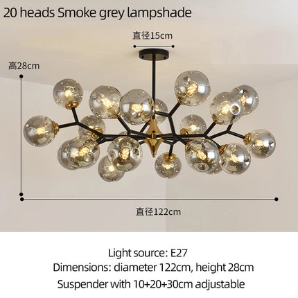 lustre moderne à branches rotatives en verre avec éclairage led