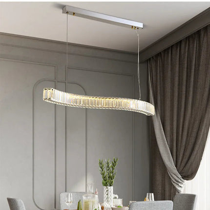 lustre moderne en acier avec cristaux et lumières led suspendues