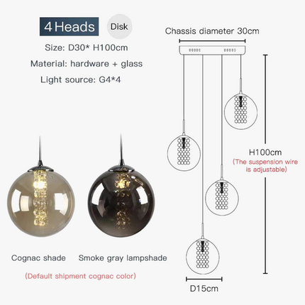 Lustre suspension boule de verre spirale style nordique pour duplex G4 — LZ4X9P2