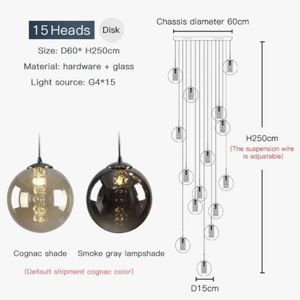 Lustre suspension boule de verre spirale style nordique pour duplex G4 — LZ4X9P2