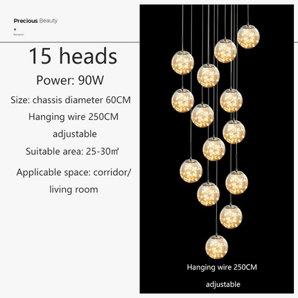 Lustre spirale moderne avec LED et boule de cristal — LZ4X9P