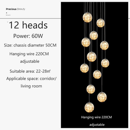 Lustre spirale moderne avec LED et boule de cristal — LZ4X9P