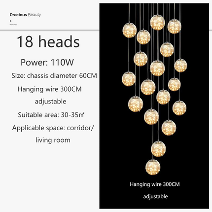 Lustre spirale moderne avec LED et boule de cristal — LZ4X9P