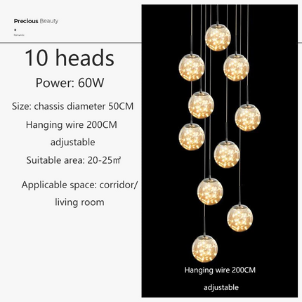 Lustre spirale moderne avec LED et boule de cristal — LZ4X9P