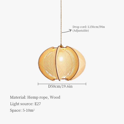 lustre moderne en corde de chanvre japonais pour décoration intérieure