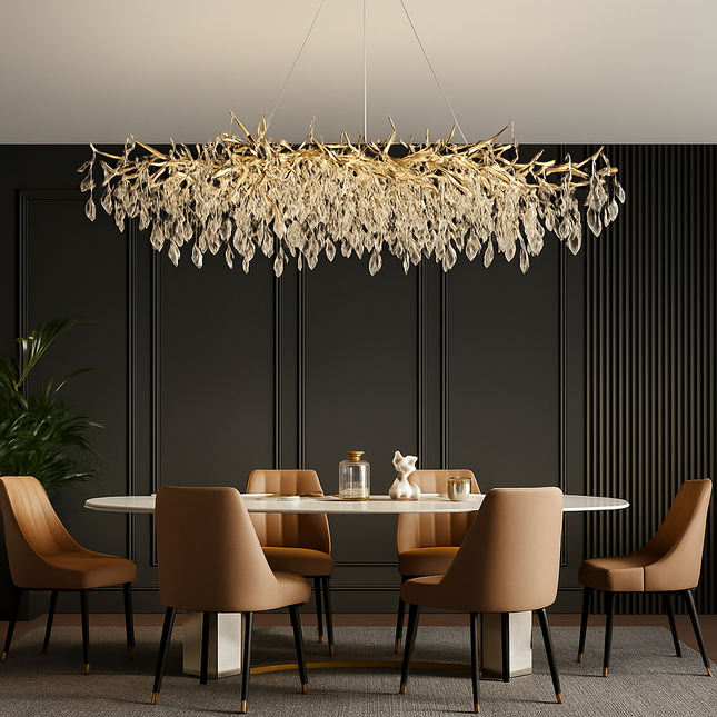 lustre moderne en cristal clair avec éclairage en métal réglable