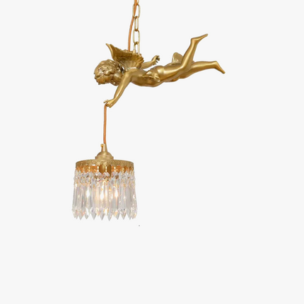 Lustre LED médiéval en bronze avec ange en cristal — LZ4X9P2