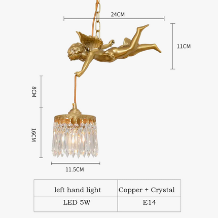 Lustre LED médiéval en bronze avec ange en cristal — LZ4X9P2