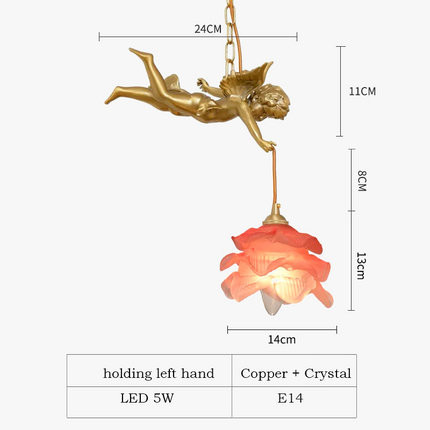 Lustre LED médiéval en bronze avec ange en cristal — LZ4X9P2