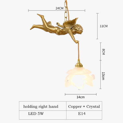 Lustre LED médiéval en bronze avec ange en cristal — LZ4X9P2