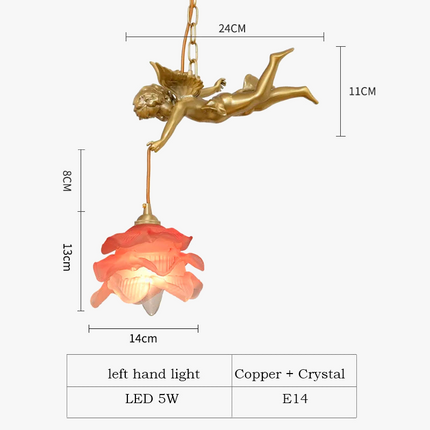 Lustre LED médiéval en bronze avec ange en cristal — LZ4X9P2