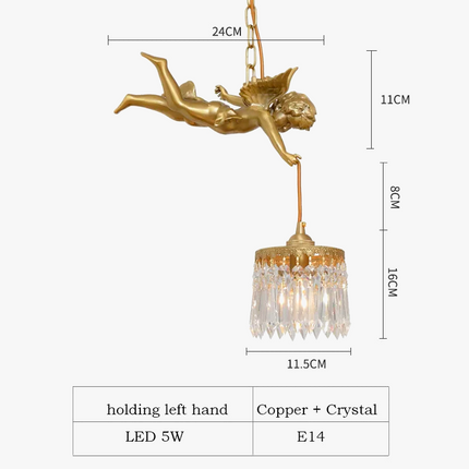 Lustre LED médiéval en bronze avec ange en cristal — LZ4X9P2