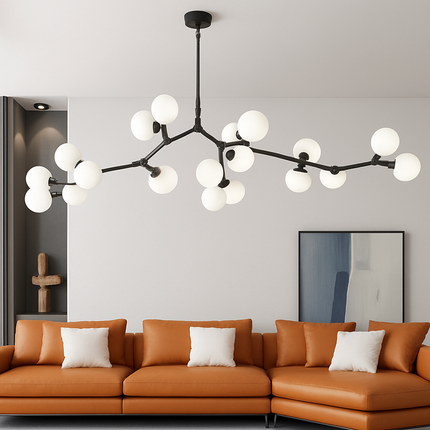 Lustre LED moderne à branches d'arbre et boules de verre — LZ4X9P2