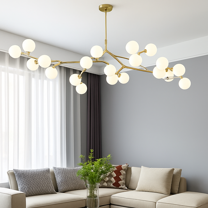 Lustre LED moderne à branches d'arbre et boules de verre — LZ4X9P2