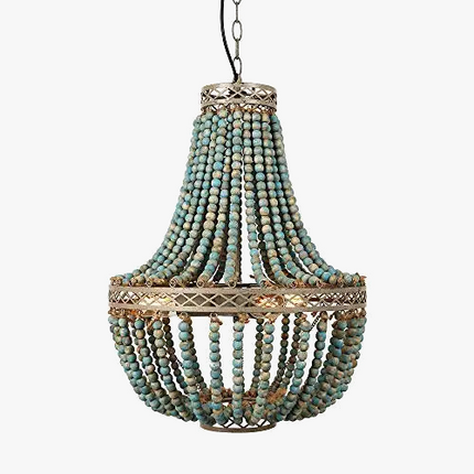 Lustre vintage en perles de bois pour intérieur élégant — LZ4X9Q