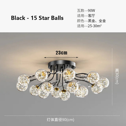 Lustre en verre noir et or avec cristal décoratif étoile — LZ4X9T