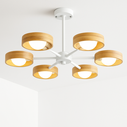 Lustre suspension nordique en bois avec abat-jour rond — LZ4X9P2