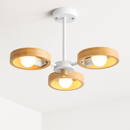 Lustre suspension nordique en bois avec abat-jour rond — LZ4X9P2