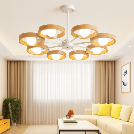 Lustre suspension nordique en bois avec abat-jour rond — LZ4X9P2