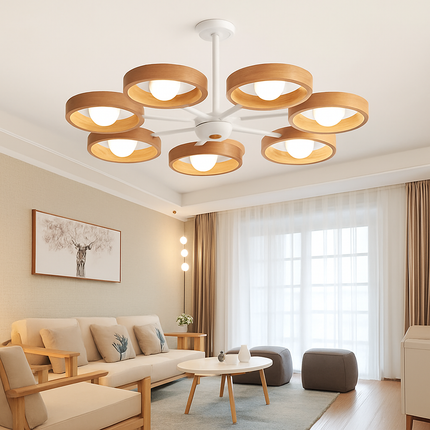 Lustre suspension nordique en bois avec abat-jour rond — LZ4X9P2