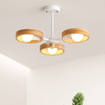 Lustre suspension nordique en bois avec abat-jour rond — LZ4X9P2