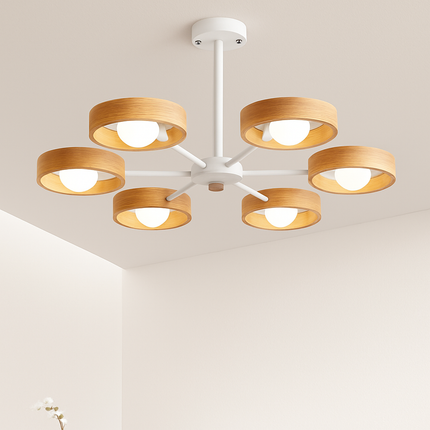 Lustre suspension nordique en bois avec abat-jour rond — LZ4X9P2