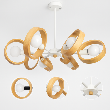 Lustre suspension nordique en bois avec abat-jour rond — LZ4X9P2