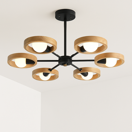 Lustre suspension nordique en bois avec abat-jour rond — LZ4X9P2