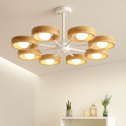 Lustre suspension nordique en bois avec abat-jour rond — LZ4X9P2