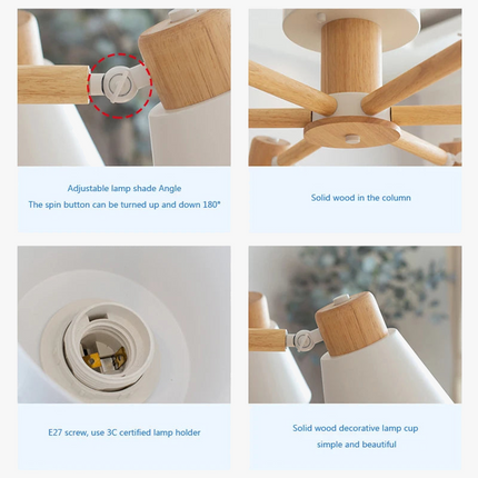 Lustre suspension nordique en bois massif pour hôtel et restaurant — LZ4P9X