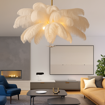 Lustre suspension nordique en plumes d'autruche naturelles — LZ4X9Q2