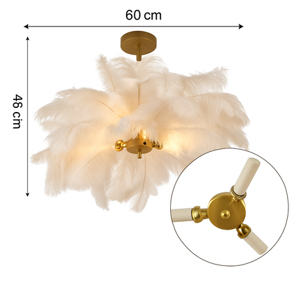 Lustre suspension nordique en plumes d'autruche naturelles — LZ4X9Q2