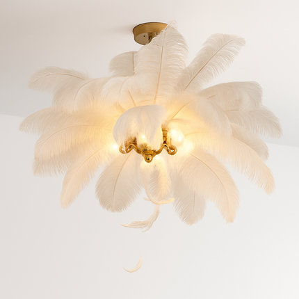Lustre suspension nordique en plumes d'autruche naturelles — LZ4X9Q2