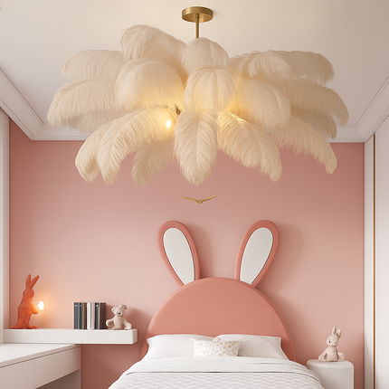 Lustre suspension nordique en plumes d'autruche naturelles — LZ4X9Q2