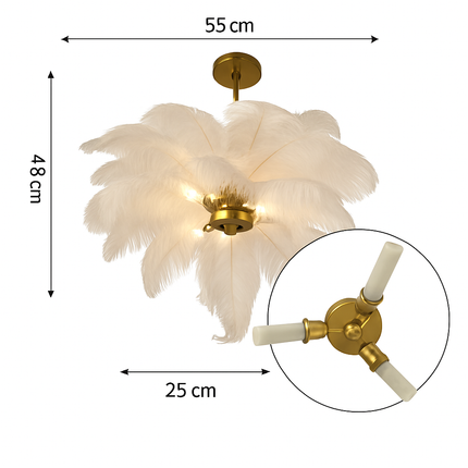 Lustre suspension nordique en plumes d'autruche naturelles — LZ4X9Q2
