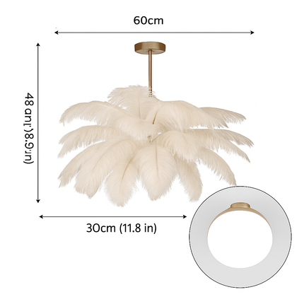 Lustre suspension nordique en plumes d'autruche naturelles — LZ4X9Q2
