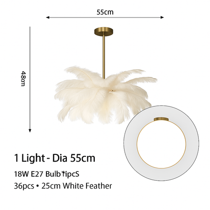 Lustre suspension nordique en plumes d'autruche naturelles — LZ4X9Q2