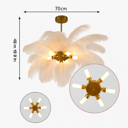 Lustre suspension nordique en plumes d'autruche naturelles — LZ4X9Q2