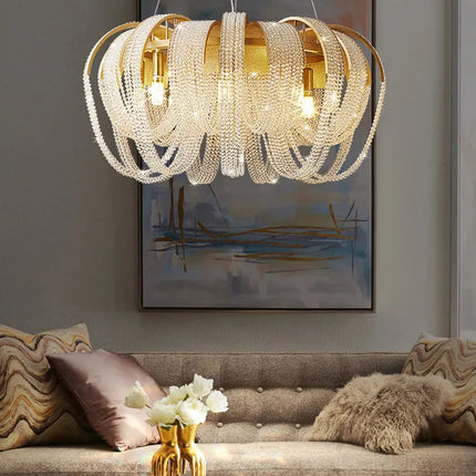 lustre nordique moderne en cristal avec led et glands
