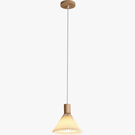 Lustre nordique en tissu plissé avec base en bois — LZ4X9T