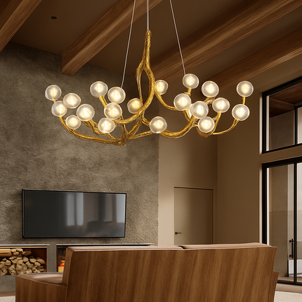 Lustre LED rétro en verre avec branches décoratives style nordique — LZ4M8Q2