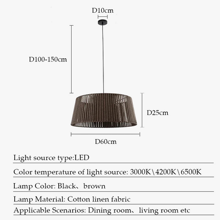 Lustre suspension nordique en corde tissée avec LED — LZ4X9B