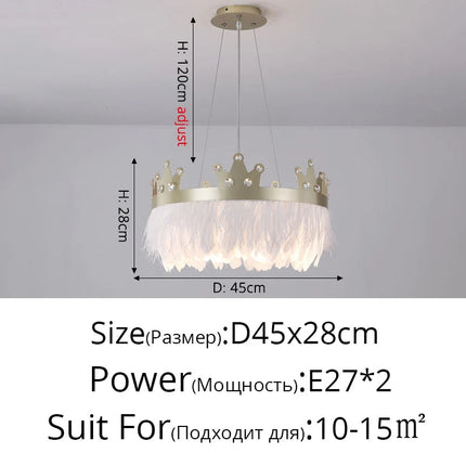 Lustre suspension nordique luxe avec cristaux et plumes — LZ4X9T2