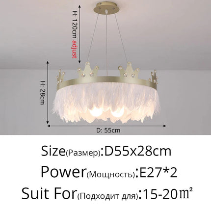 Lustre suspension nordique luxe avec cristaux et plumes — LZ4X9T2