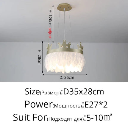 Lustre suspension nordique luxe avec cristaux et plumes — LZ4X9T2