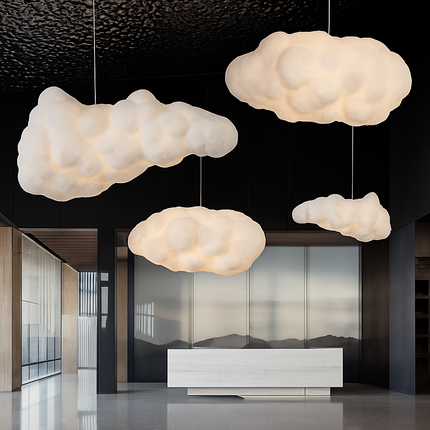 Lustre nuages blancs en coton et soie avec LED pour enfants — LZ4X9Q7M